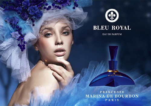 玛丽娜公主出品 高贵之蓝，在推出Rouge Royal、Nuits de Bourbon 和Rouge Royal Elite之后，Marina de Bourbon又推出一款暗蓝色的、迷人的香水Bleu Royal，它高贵的蓝色完美的象征着它所拥有的馥郁芬芳。 Bleu Royal如同“从天而降的蓝色星星，变化成一阵芬芳”。它迷人、典雅、甜美的前调气息由香柠檬、苹果、橙花组成；茉莉、莲花、紫罗兰组成了中调；温暖甜腻的尾调由龙涎香、檀香、广藿香构成。