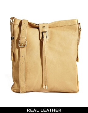 River Island Tan Leather Messenger Bag with Metal Detail