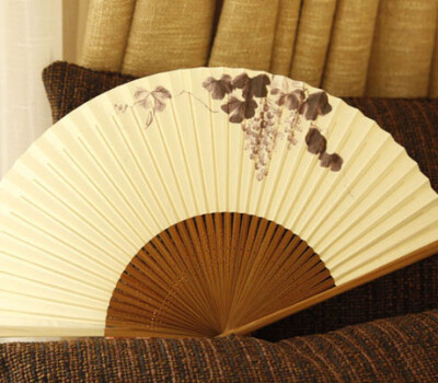 【日式和风】江户日本竹柄折扇子 和服扇 穿面纸扇 葡萄