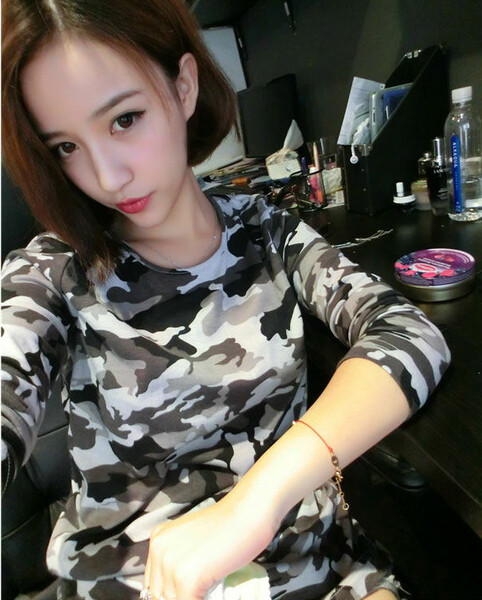 2014春装新款韩版女装 百搭帅气迷彩港味潮女必备打底衫休闲T恤