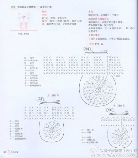 #布丁的分享 钩针 玩偶 图解 大胖腿的兔子 小短腿的熊宝#这俩是一家？@Sasa手工 @小裙手作坊 @良本手作 @森哶 @小裙手作坊 @胖森李阿呆