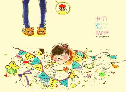 【fanart】#边伯贤0506生日快乐#【我家小狗狗生日趴结束了呢~】cr：xoxoxo_xiu