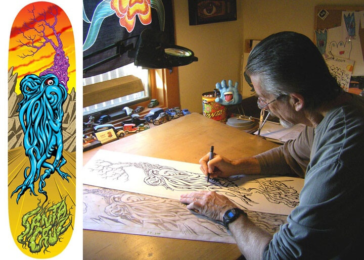 Jim Phillips doing artwork for Santa Cruz Skateboards