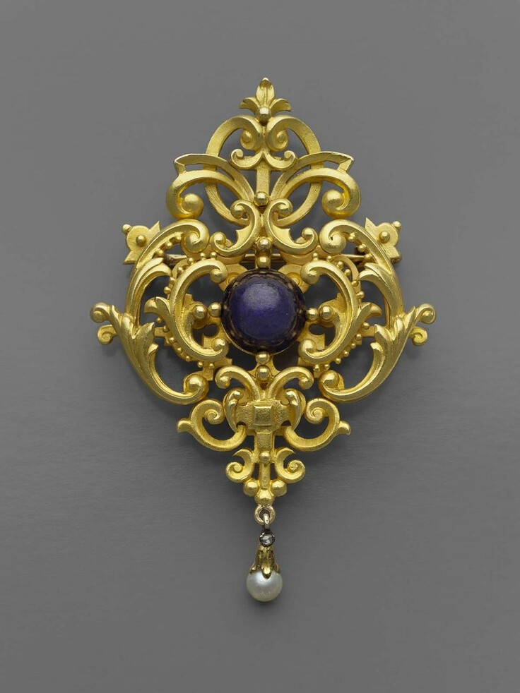 c1900 Renaissance Revival Pendant-Brooch made of Gold, lapis lazuli and pearl. Museum of Fine Arts Boston - http://www.mfa.org/collections/object/renaissance-revival-pendant-brooch-500584