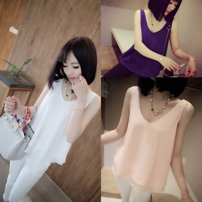 包邮2014年夏季新款小名媛清新简约雪纺背心纯色背心女