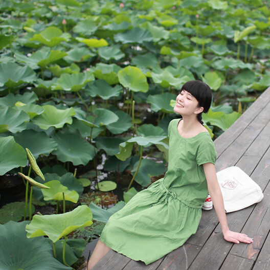 花开半夏。日单 森林系森女 复古文艺范 棉麻连衣裙。特！