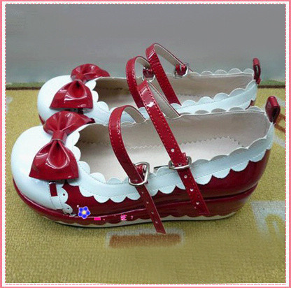 Flower lolitaの红色大圆头蝴蝶结双排搭扣洛丽塔sd公主单鞋(E91)