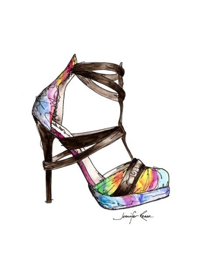 Ana Locking Shoe Watercolor Fashion Sketch Print