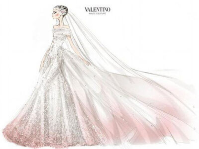 #Blushing bride: Valentino's sketch of the couture wedding gown it created for Anne Hathaway