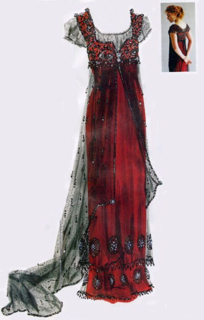 Rose's amazing dress from Titanic. In the scene where she almost jumps off the ship...