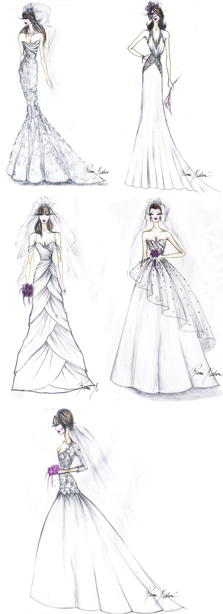 Rami Kashou’s bridal sketches for bebe.