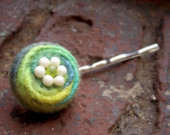 Hair Pin - Felted Wool, Aqua, Lime and Dusty Purple