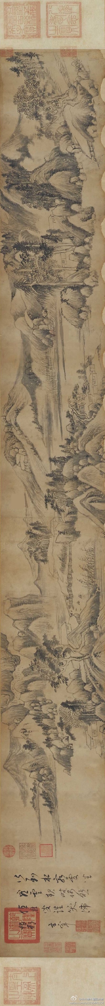 【國畫1281】明 董其昌《山水圖卷》 —— 紙本墨筆，23.3 × 200.6 釐米，現藏故宮博物院。