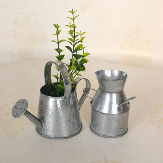 zakka杂货迷你白铁皮复古花盆/花器/花洒 小牛奶桶 摆设 拍摄道具