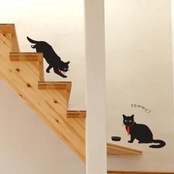 韩版雅风墙贴纸 black Cat wall stickers 黑猫楼梯过道玄关装饰