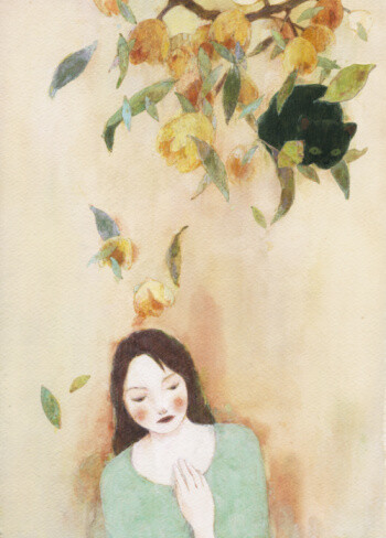 人,休闲装,自然,户外,落下_102491762_Watercolour painting of woman with falling leaves_创意图片_Getty Images China