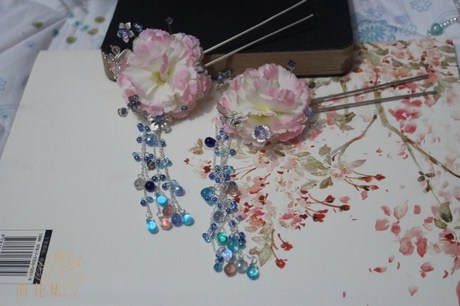 【莳花集】粉嫩春天系粉色捷克珠流苏绢花发钗汉服配饰中国风原创