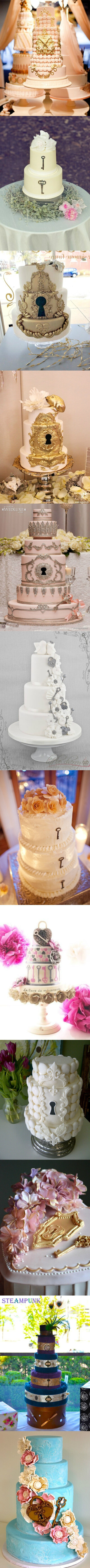 #婚礼布置#12款钥匙元素的婚礼翻糖蛋糕 更多: http://www.lovewith.me/share/detail/all/31871