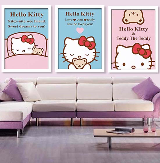 Hello kitty 可爱童趣kitty猫装饰画 公主房儿童房挂画 优凡画品