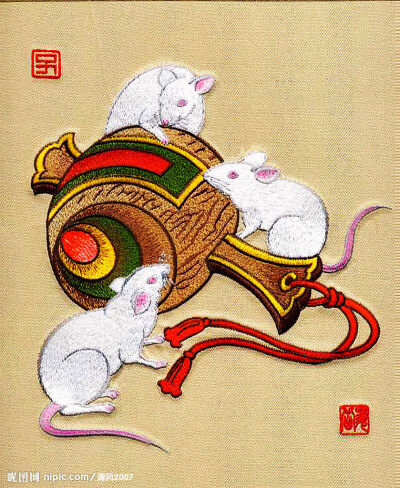 精致12生肖刺绣—-鼠