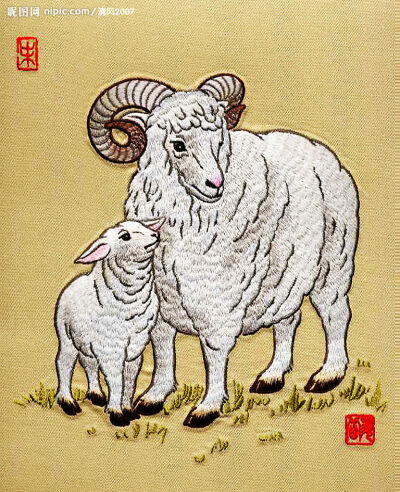 精致12生肖刺绣—-羊