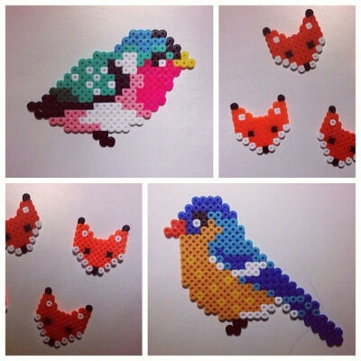 Birds (and foxes) hama perler by saraseir