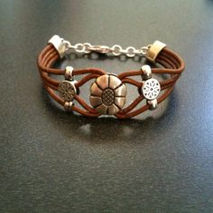 Tan Leather Bracelet with Silver Focal and Spacers