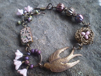 Vintaj bird with nest bracelet