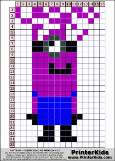 Despicable Me 2 - Purple Minion (Evil Minion) with crazy hair perler bead pattern