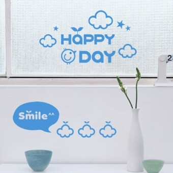 happy day sticker 爱心小草云玻璃阳台窗户贴纸 韩版雅风墙贴