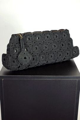 Black corde squares 1940s large clutch purse