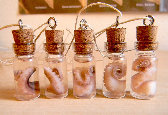 Real preserved octopus tentacle charm vial hemp necklace wet specimen NEW IMPROVED!