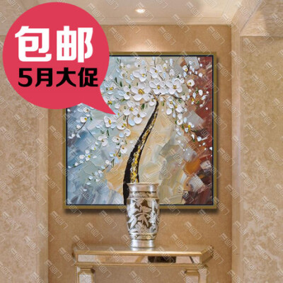 客厅玄关油画发财树欧式玄关画竖版装饰画发财树竖单幅招财树油画