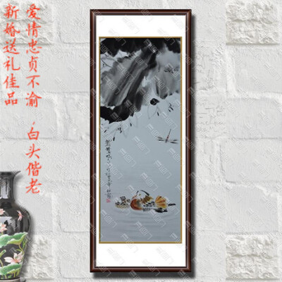 中式挂画有框风景画玄关油画竖版玄关装饰画单幅竖画卧室挂画单幅