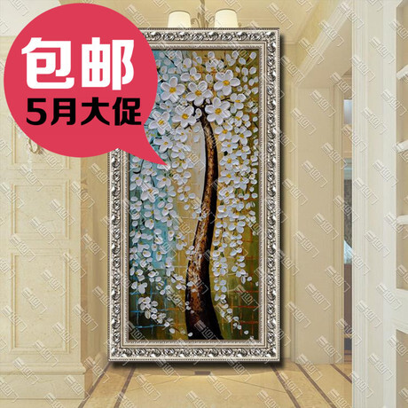 玄关油画发财树欧式过道玄关画竖版装饰画发财树竖单幅招财树油画