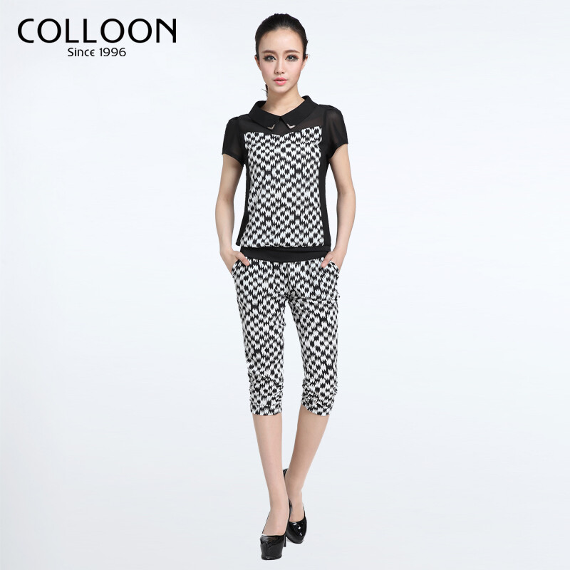 colloon/蔻玲2014夏季新款连体裤 短袖七分裤休闲套装C88BT1200