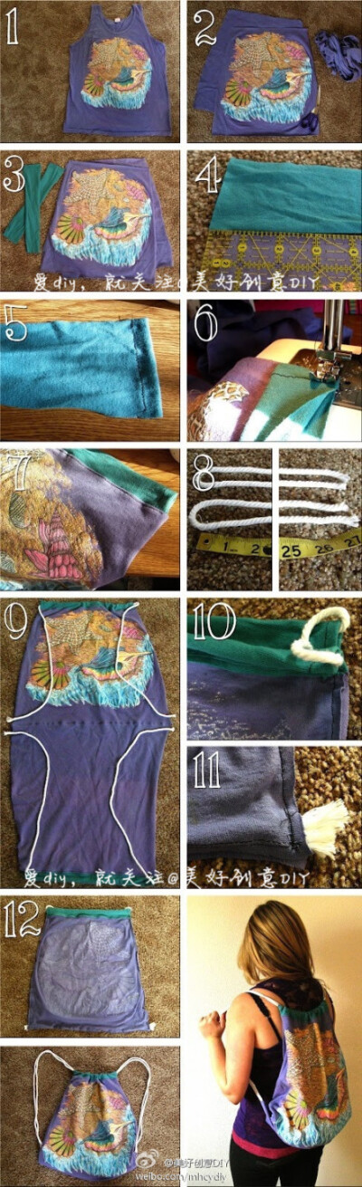 旧衣服不要扔，做成背包吧。——更多有趣内容，请关注@美好创意DIY （http://t.cn/zOR4l2D）