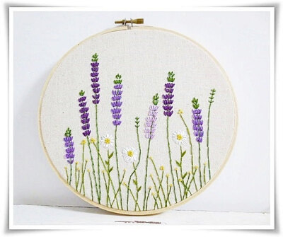 Lavender garden daisy garden hand embroidery in hoop wall art