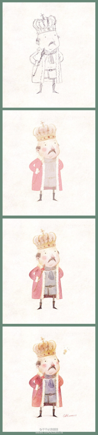 周六的示范，呆国王，彩铅风格～ @小新插画