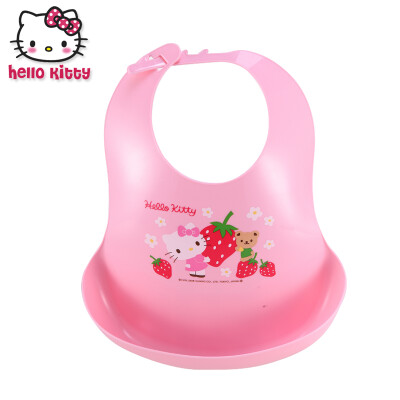 hellokitty独家授权，100%专柜正品原装进口！1.附有承接食物碎屑的胶围兜。 2.防水效果极佳、清洗容易。3.颈围利用柔软扣设计，穿戴简单可隨意调整。