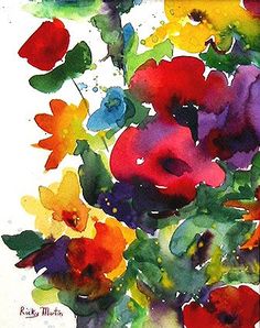 Flower Bunch, Floral ,Bright Colors, Bouquet - Art Print from my Original Watercolor Painting - FREE SHIPPING - ebsq Artist Ricky Martin. $15.00, via Etsy.