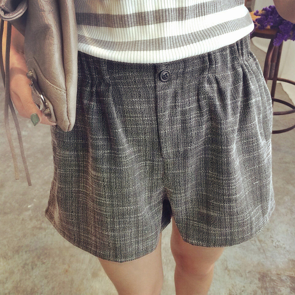 韩版复古宽松显瘦松紧高腰短裤热裤简约口袋百搭休闲裤子女夏