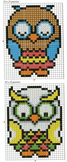 Owl Perler bead patterns --- (I think this might be for embroidery but it'd work for perler beads easily, if you have a big enough board.)