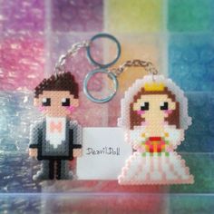 Wedding gift - Couple keychain perler beads by deavildoll