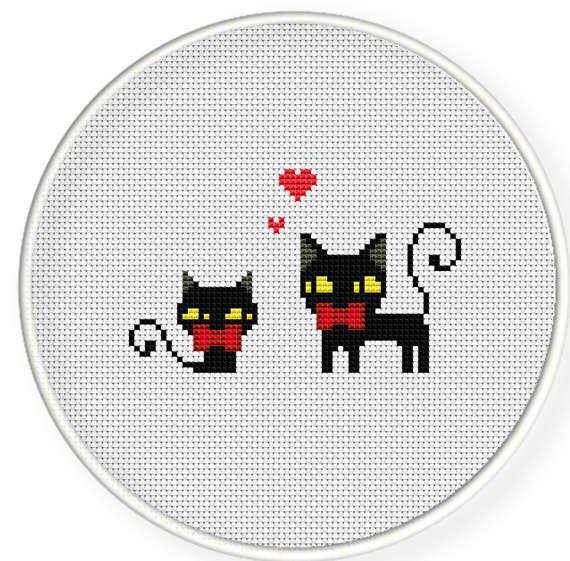 INSTANT DOWNLOAD,Free shipping,Cross stitch pattern, PDF,Black cats in love ,zxxc0209