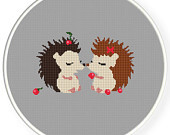 INSTANT DOWNLOAD,Free shipping,Counted Cross stitch pattern,Cross-Stitch PDF,hedgehogs in love,valentine's day, zxxc0318