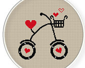 INSTANT DOWNLOAD,Free shipping,Cross stitch pattern, PDF,Black bike and heart ,zxxc0211