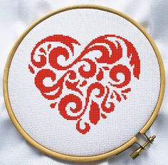 Counted cross stitch pattern, Instant Download, Free shipping, Cross-Stitch PDF, Red floral heart, Valentine cross stitch pattern