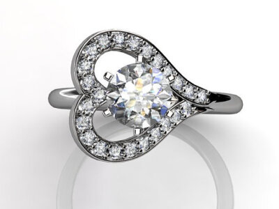 14k white gold diamond heart shape engagement ring