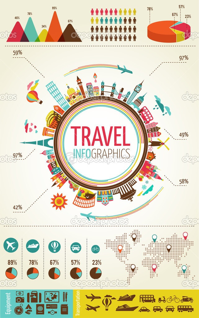 Travel and tourism infographics with data icons, elements by marish - Stockvectorbeeld